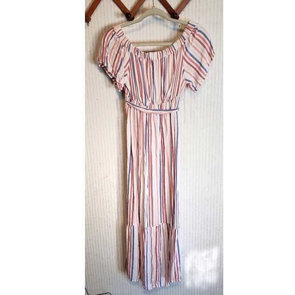 Isabel Maternity Dress XS Striped Belted Ruffles